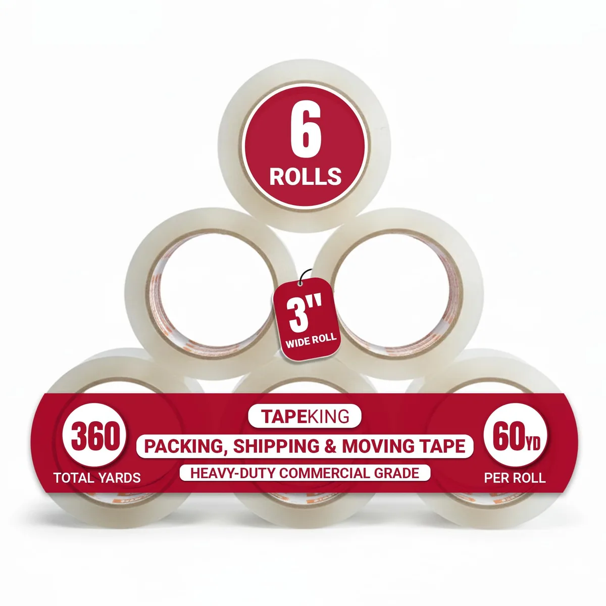  Tape King TK-060 Clear Packing Tape 3 Inch 2.7mil 6 Rolls 60 Yards — product photo
