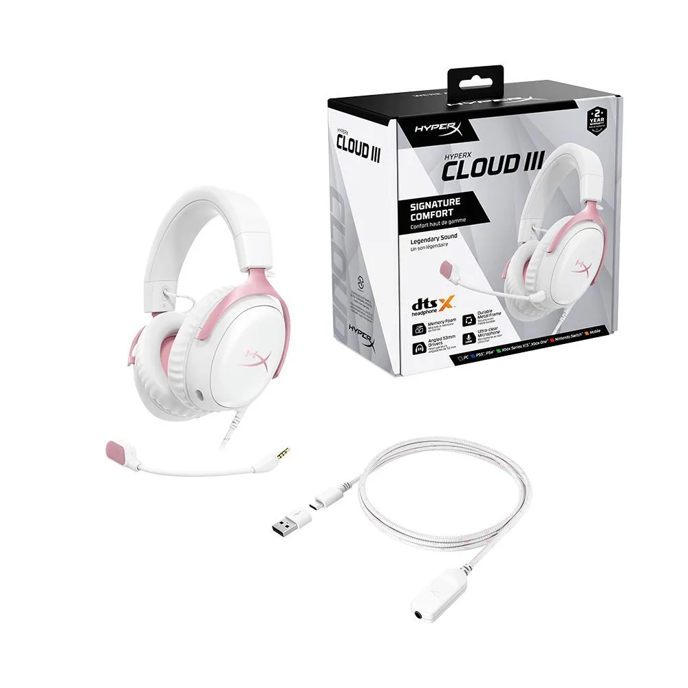 HyperX HyperX Cloud III Wired Gaming Headset Pink 53mm 10mm 3.5mm — product photo