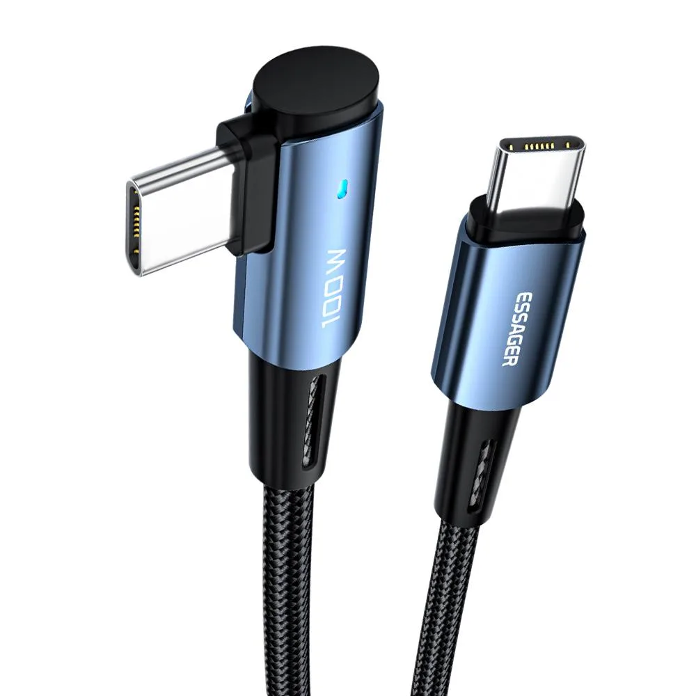 ESTONE ESTONE Essager CGL 100W USB-C to USB-C Cable 90° Blue 2-Pack 6.6ft — product photo