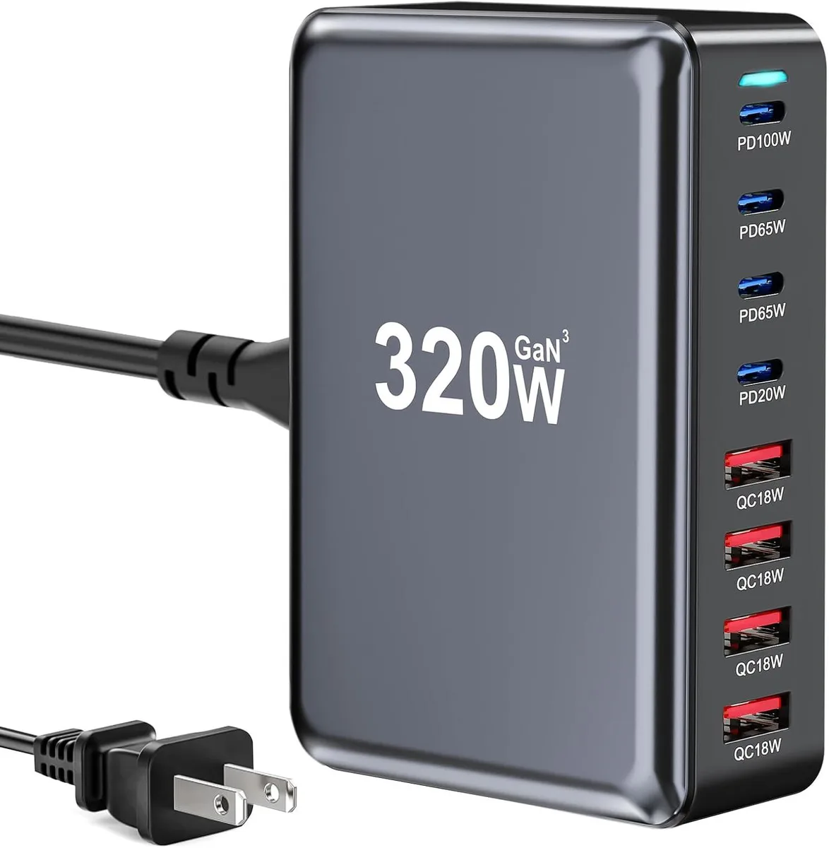 LUOM LUOM GAN320W 8-Port 320W GaN Desktop Charger Black — product photo