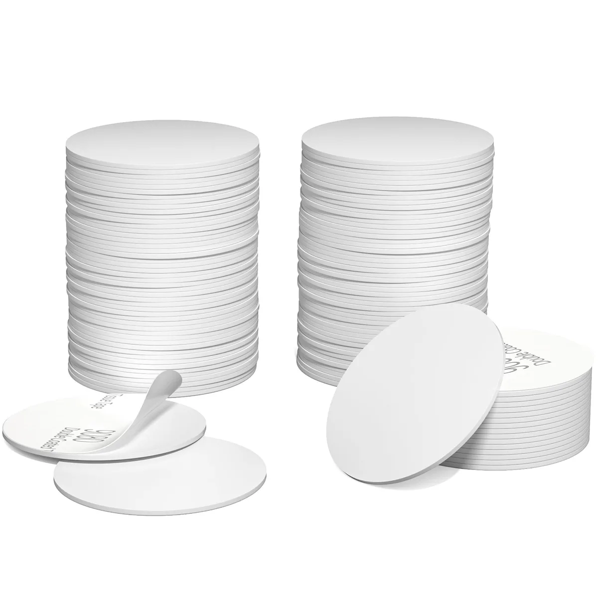 Fifty white one-inch round NFC stickers on a roll