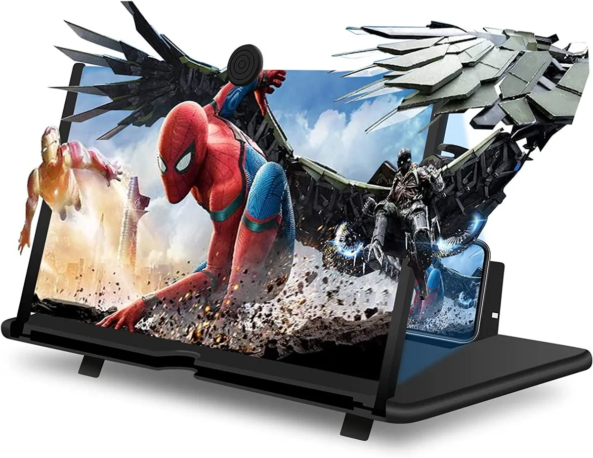 Black folding 14 inch screen magnifier with phone slot and stand