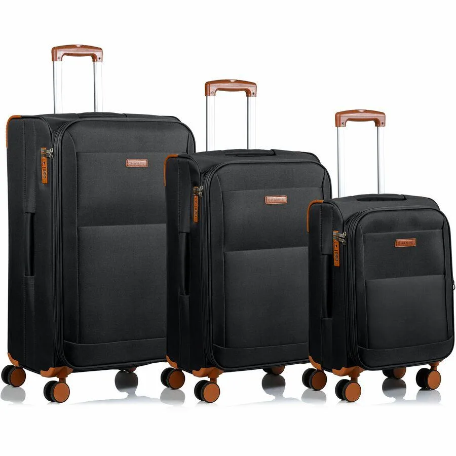 FT Champs FT Champs Classic Collection 3-piece Softside Luggage set Black 105L 70L 38L Spinner Wheels — product photo