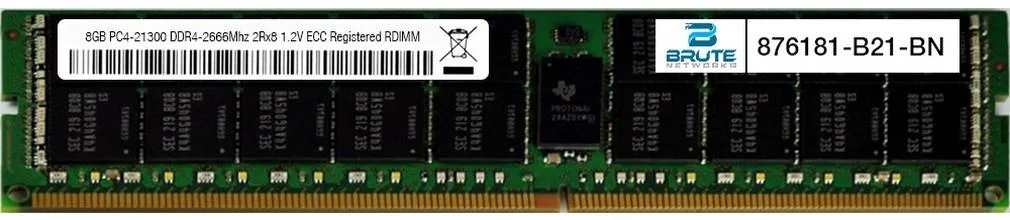 Brute Networks Brute Networks 8GB DDR4-2666 ECC Registered RDIMM 2Rx8 1.2V CL15 HP 876181-B21 Compatible — product photo