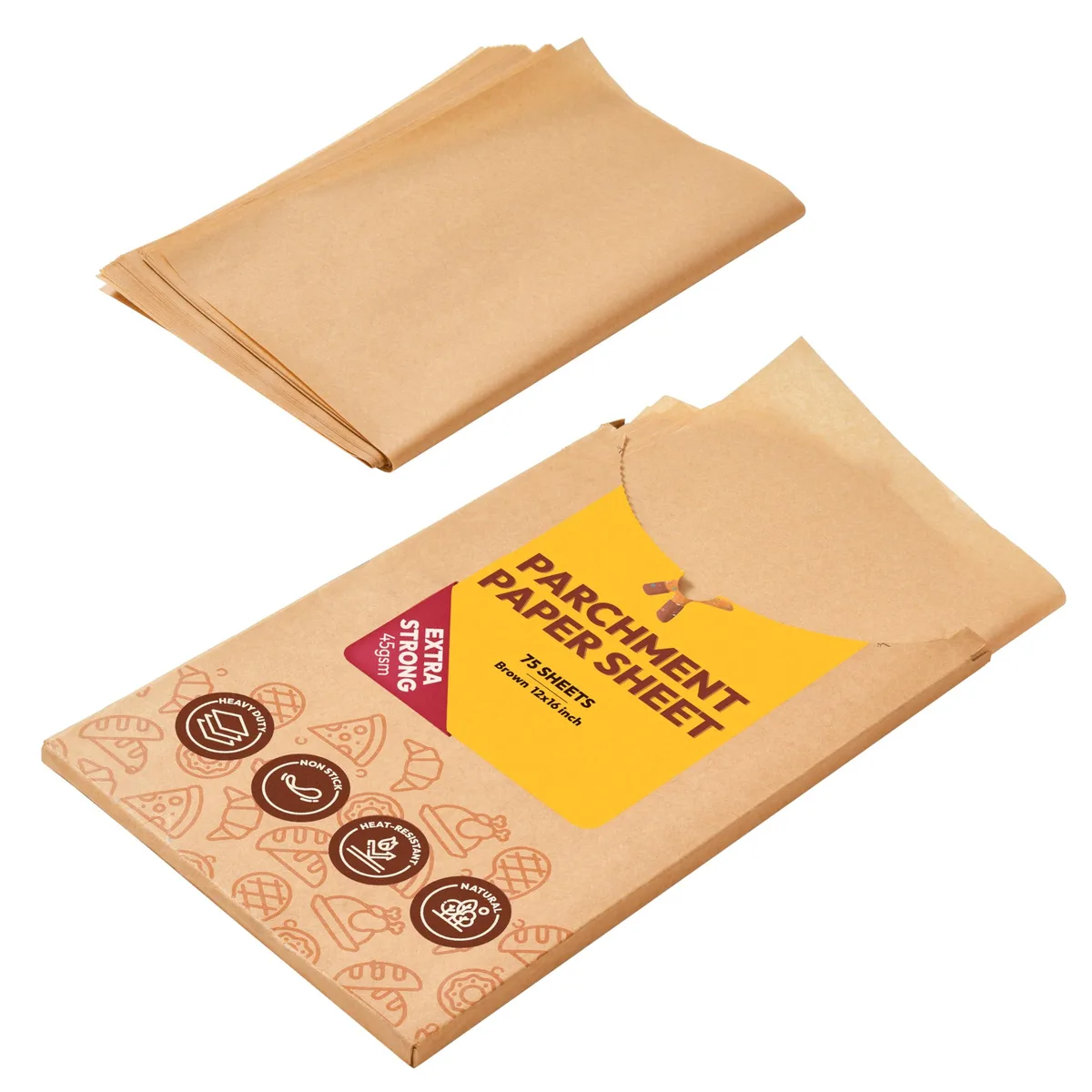 Stack of 75 brown parchment sheets 12x16 inch