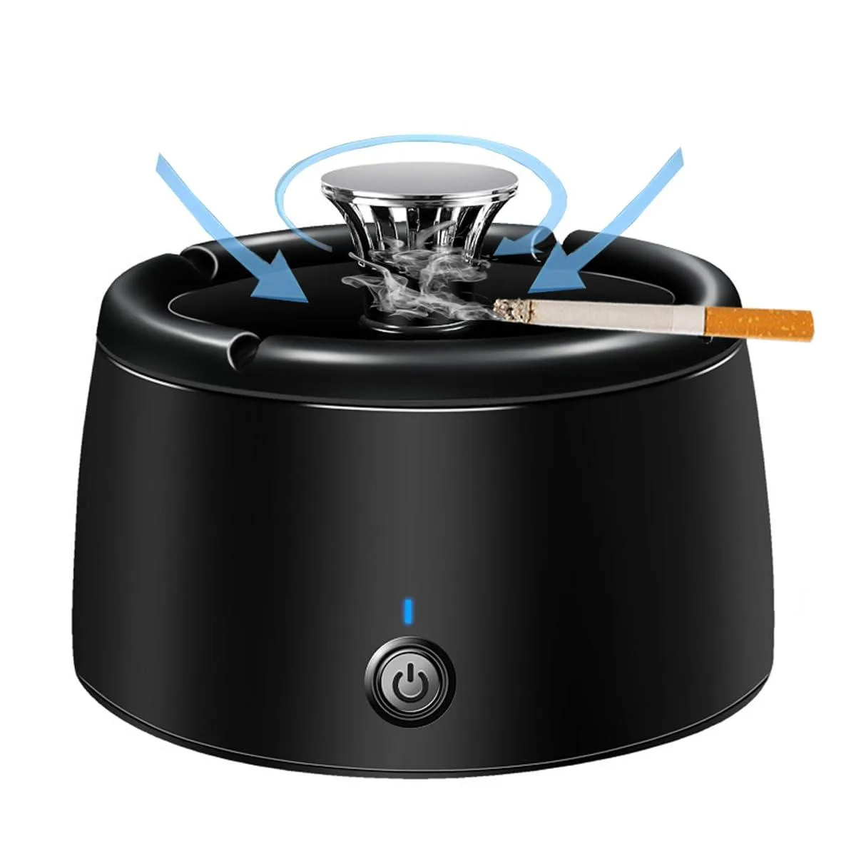 Black Baldwin smokeless ashtray with built-in fan and USB charging
