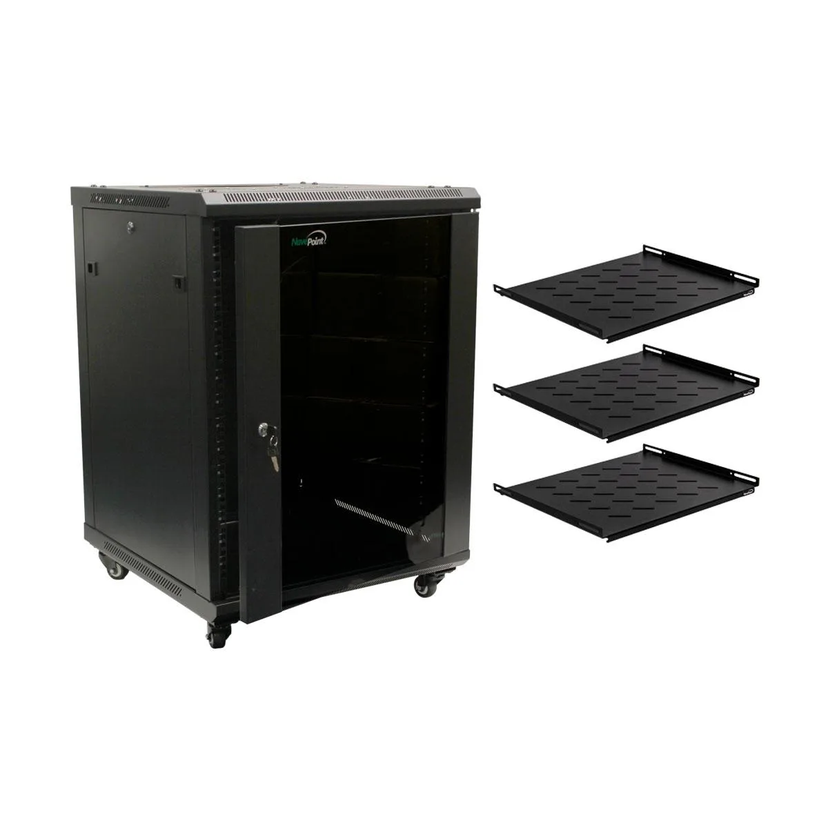 NavePoint NavePoint 15U Server Rack 600mm Depth with Casters Shelves Fans — product photo