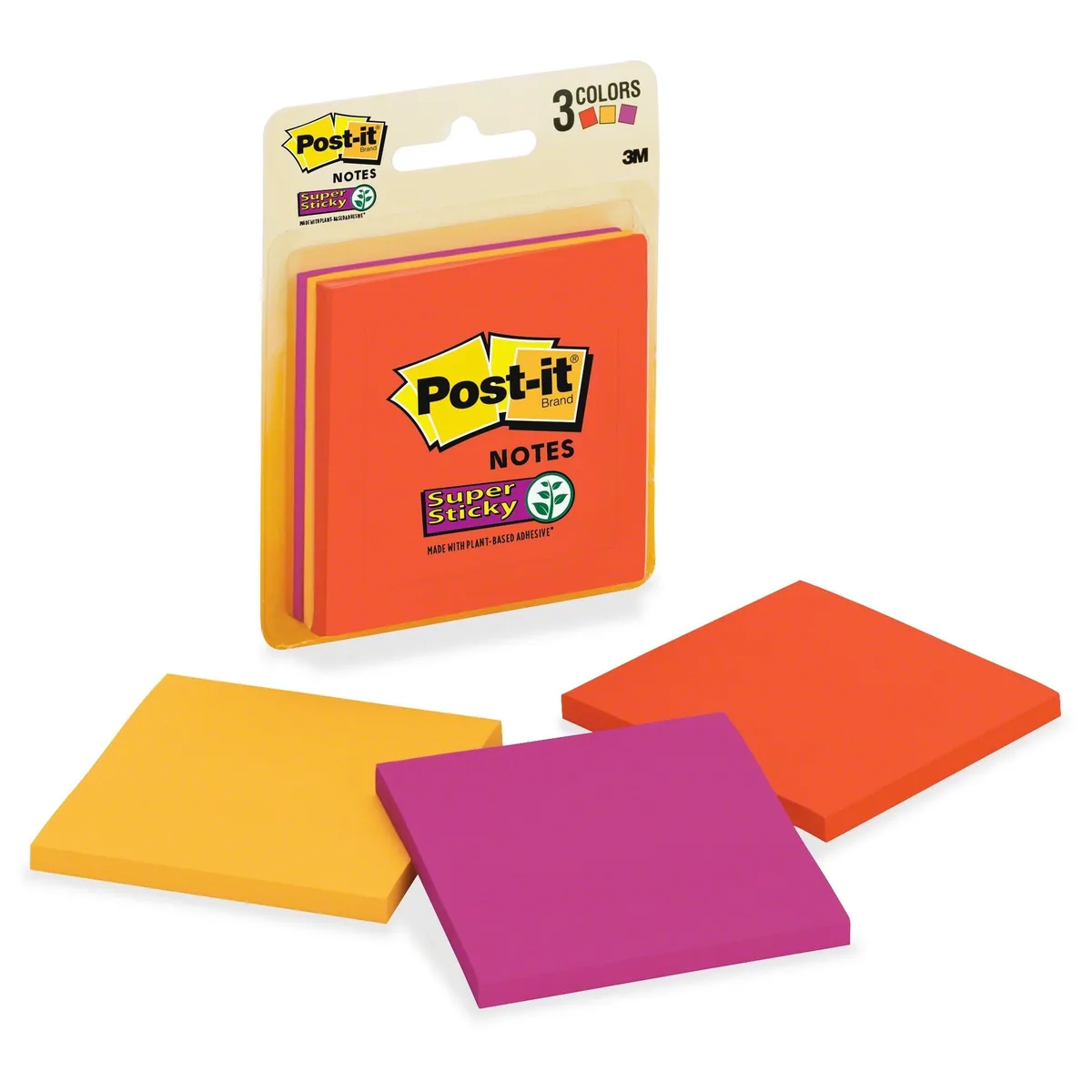 3M 3M 3321SSAN Post-it Super Sticky Notes 3x3 Assorted 45 sheets 3 pads — product photo