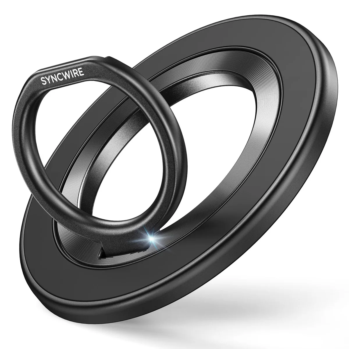 Black magnetic ring grip with 360° rotation and double-sided magnet