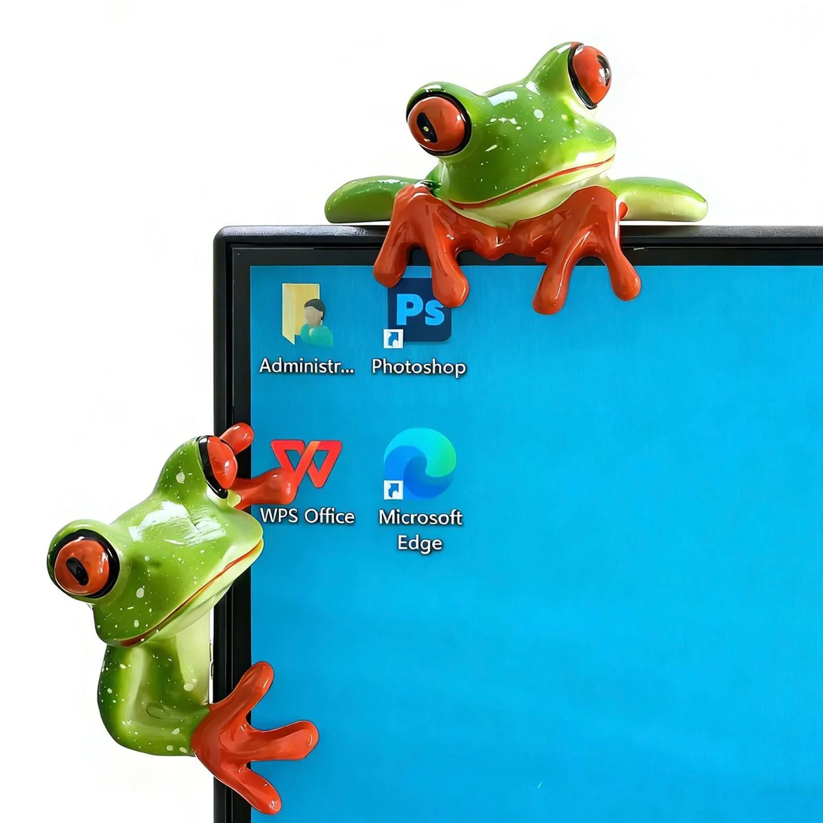 Two glossy resin frog figurines, front and side poses, 1.95 by 2.95 inches and 1.55 by 2.75 inches