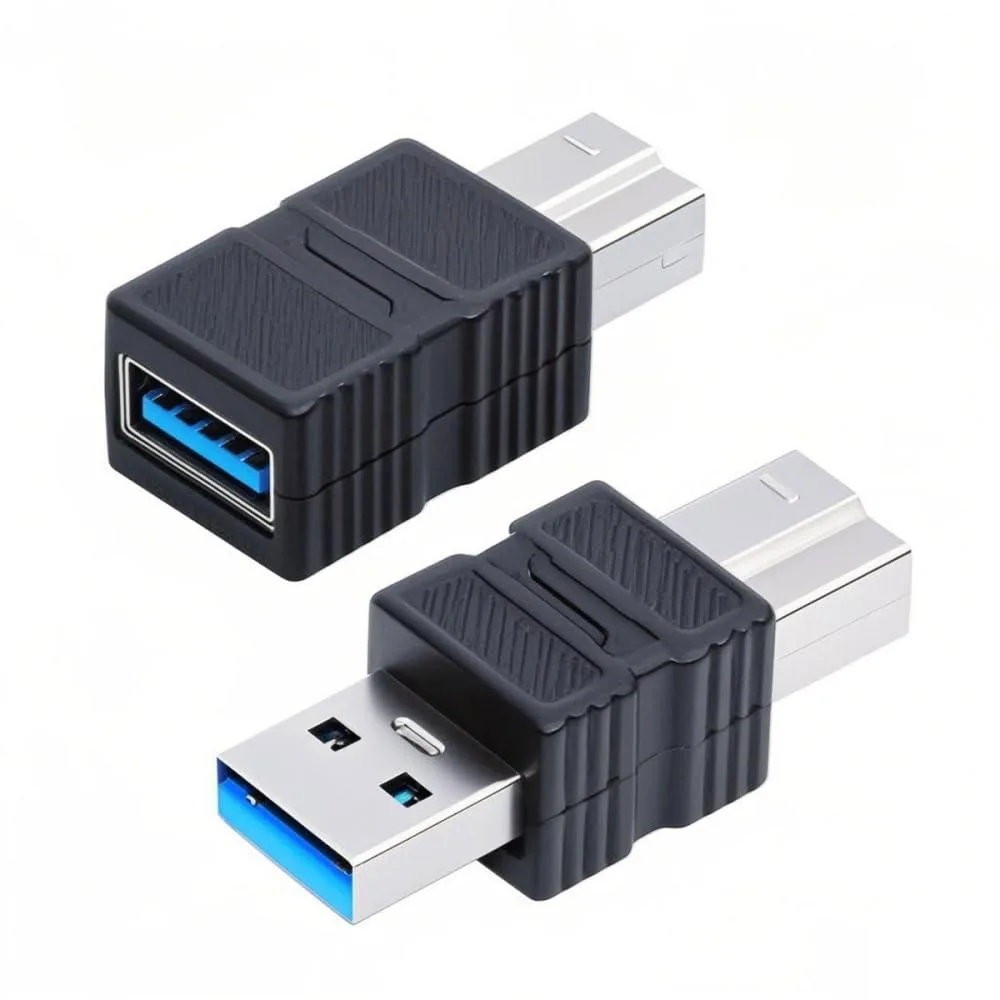 Two small USB 3.0 adapters, one Type-B male to Type-A male, one Type-B male to Type-A female, gold-plated connectors