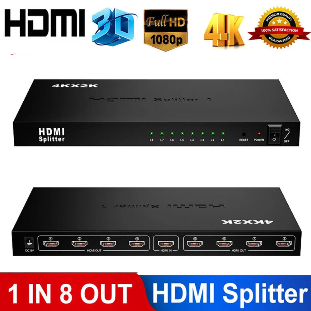 LUOM LUOM HW-HD4K 1×8 HDMI video splitter 3840×2160 black 4K 2K 3D — product photo