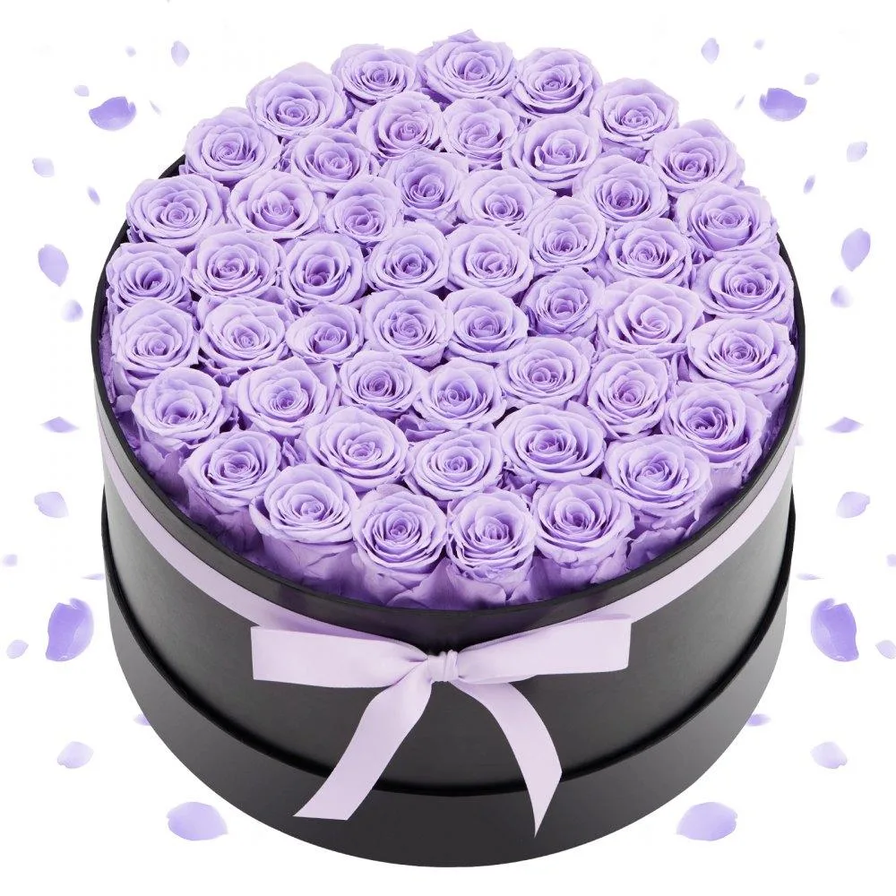 VEVOR VEVOR Forever Flowers 50 Preserved Roses Lavender Purple Round Box — product photo