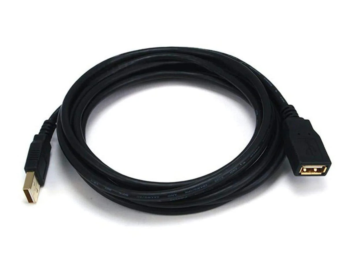 No Sew No Sew USB 2.0 A Male to A Female Extension Cable 10 ft Black Gold Plated 28/24AWG 105434 — product photo
