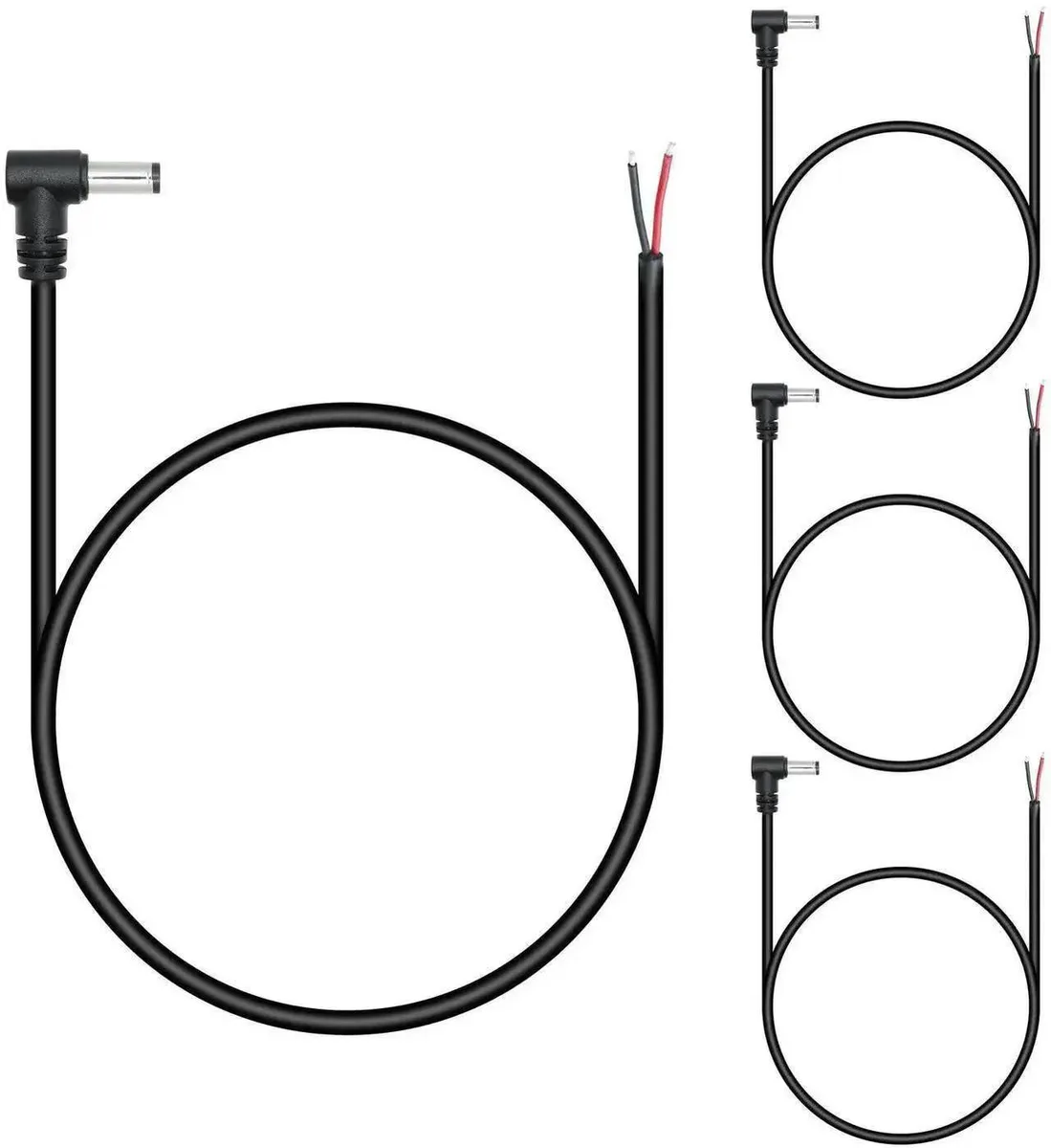 SMUGDESK SMUGDESK 4 Pack Right Angle DC 5521 Male Power Pigtail Cables 5.5x2.1mm 90 Degree 18AWG .5M 1.6FT — product photo