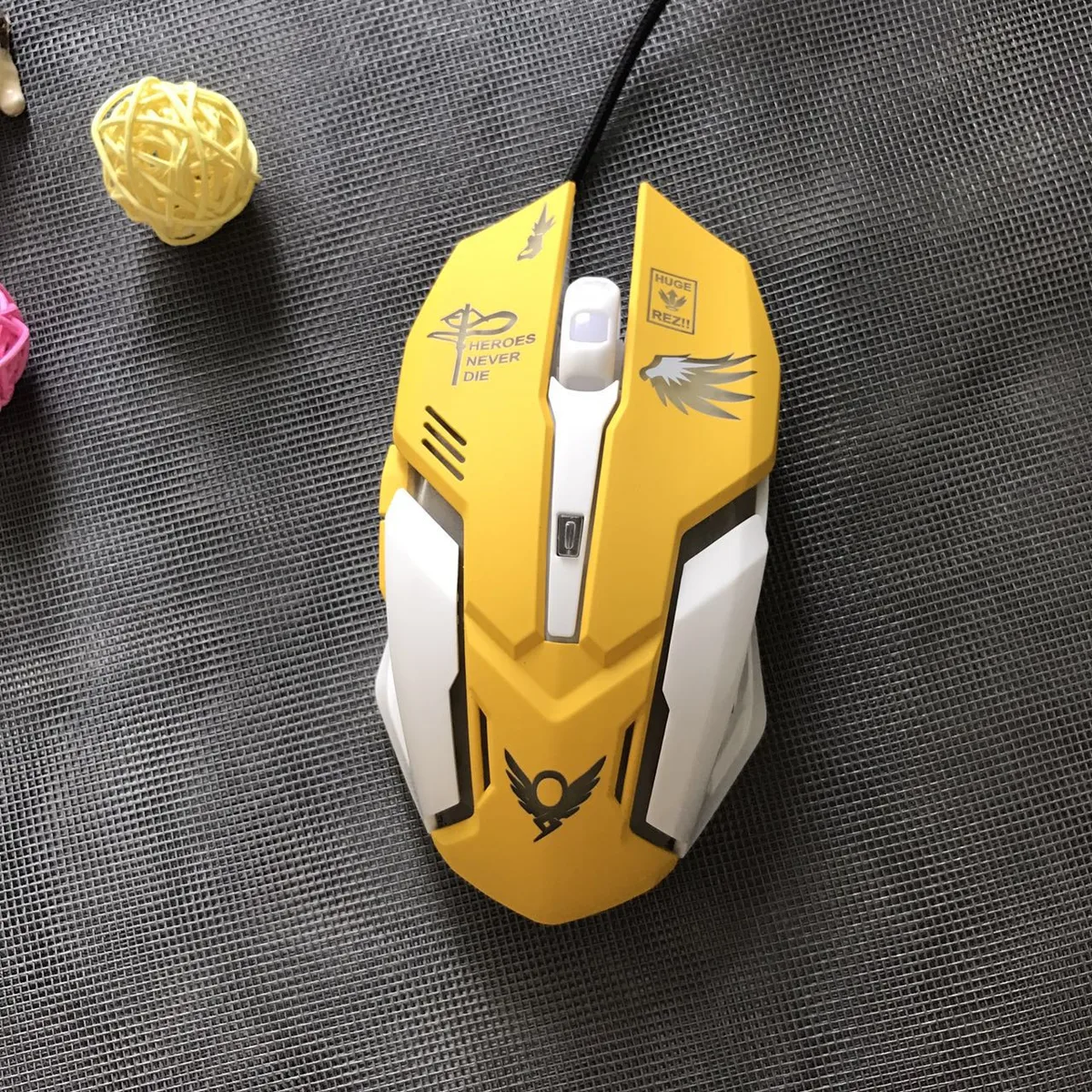 Corn Electronics Corn Electronics Mercy Design Cosplay Yellow LED USB Wired 2400DPI 6 Buttons Gaming Mouse — product photo