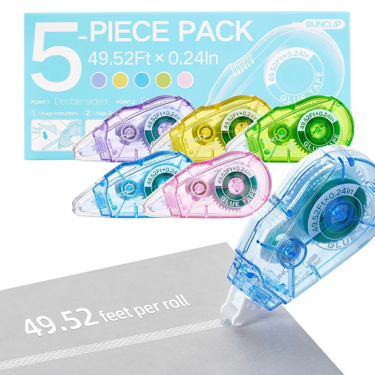 BUNCLIP 5-Pack Glue Tape Runner 49.52ft .24in Residue-Free — product photo