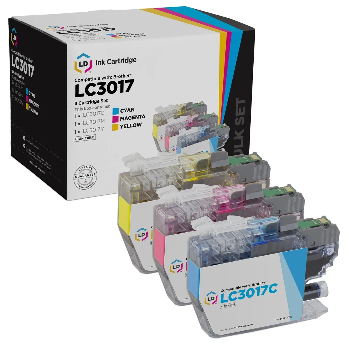 LD Products LD Products Compatible Ink Cartridges for Brother LC3017 High Yield 3-Pack (Cyan, Magenta, Yellow) — product photo