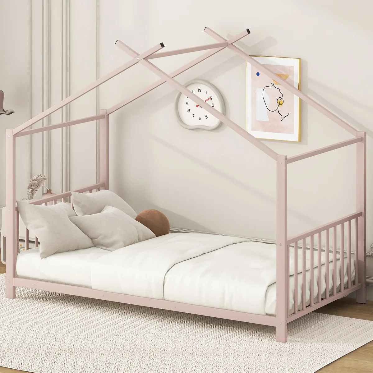 tuphen tuphen Twin Metal House Bed Pink — product photo