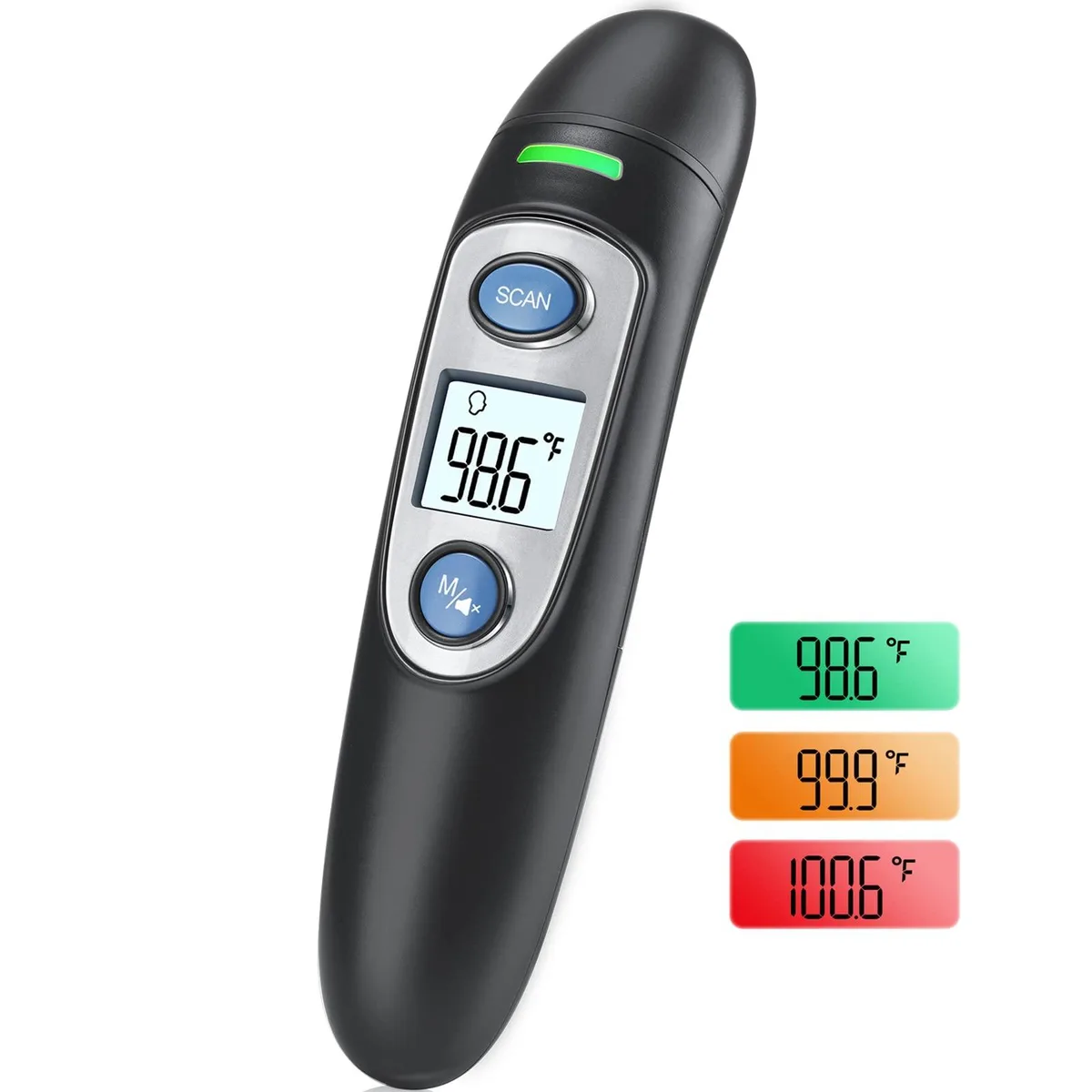 Black infrared thermometer with digital display and probe tip