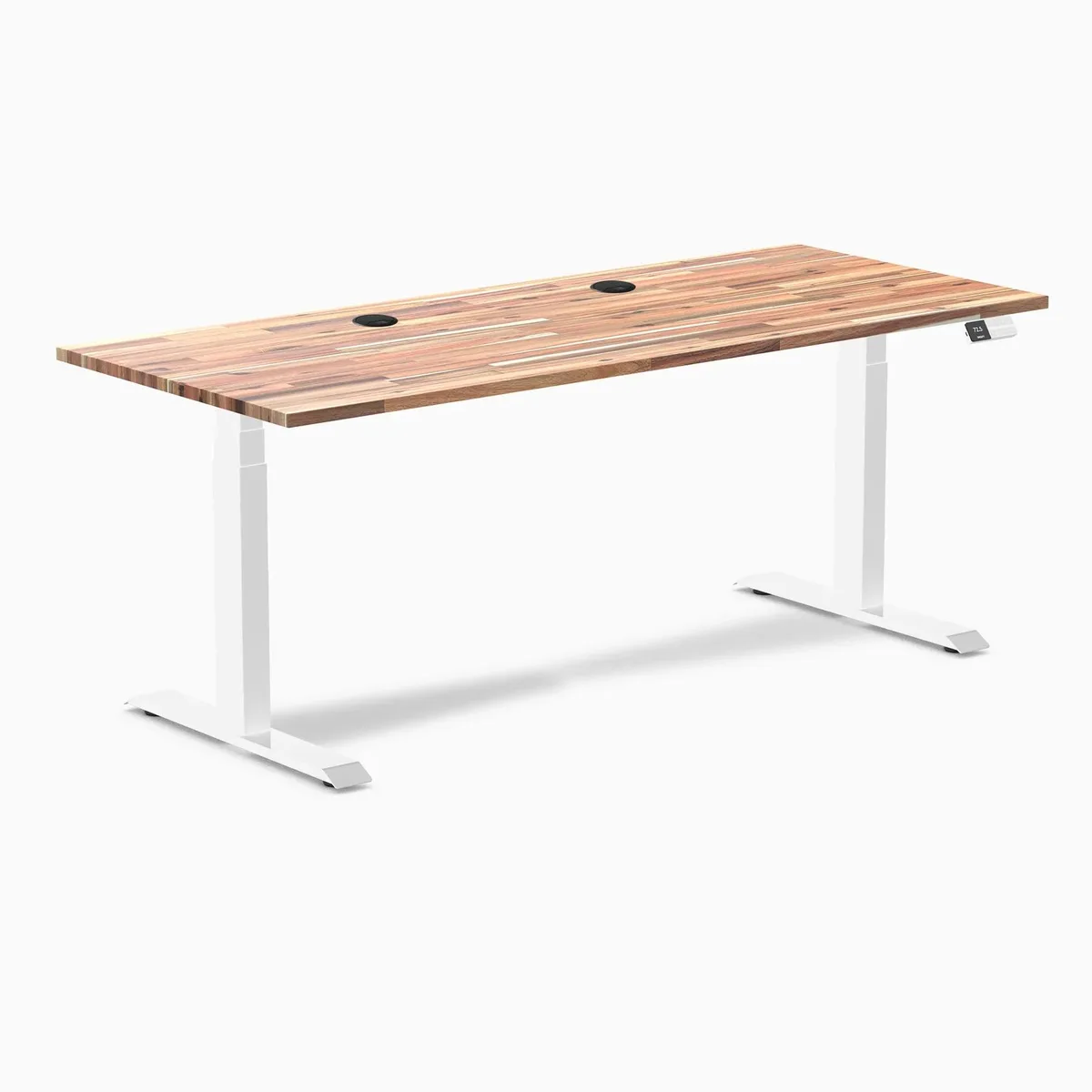Desky Desky Dual Softwood Sit Stand Desk Acacia 72 x 30 inches with Grommets White office furniture — product photo