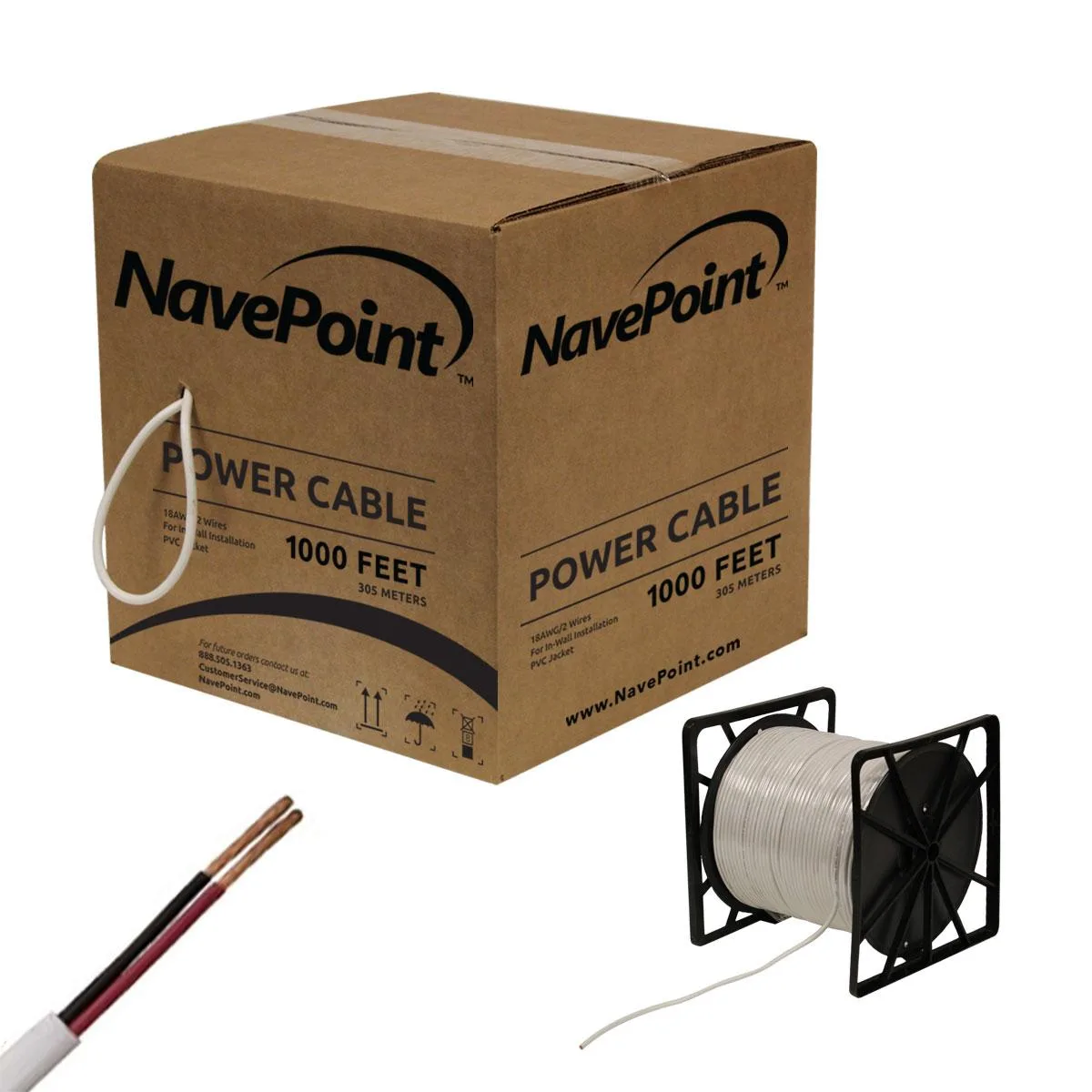 NavePoint NavePoint 1000ft In Wall Power Cable 18AWG 18/2 CCA White — product photo