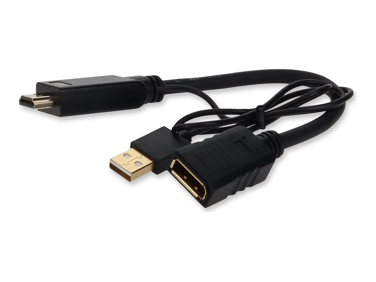 Black HDMI male to DisplayPort female adapter cable with USB power