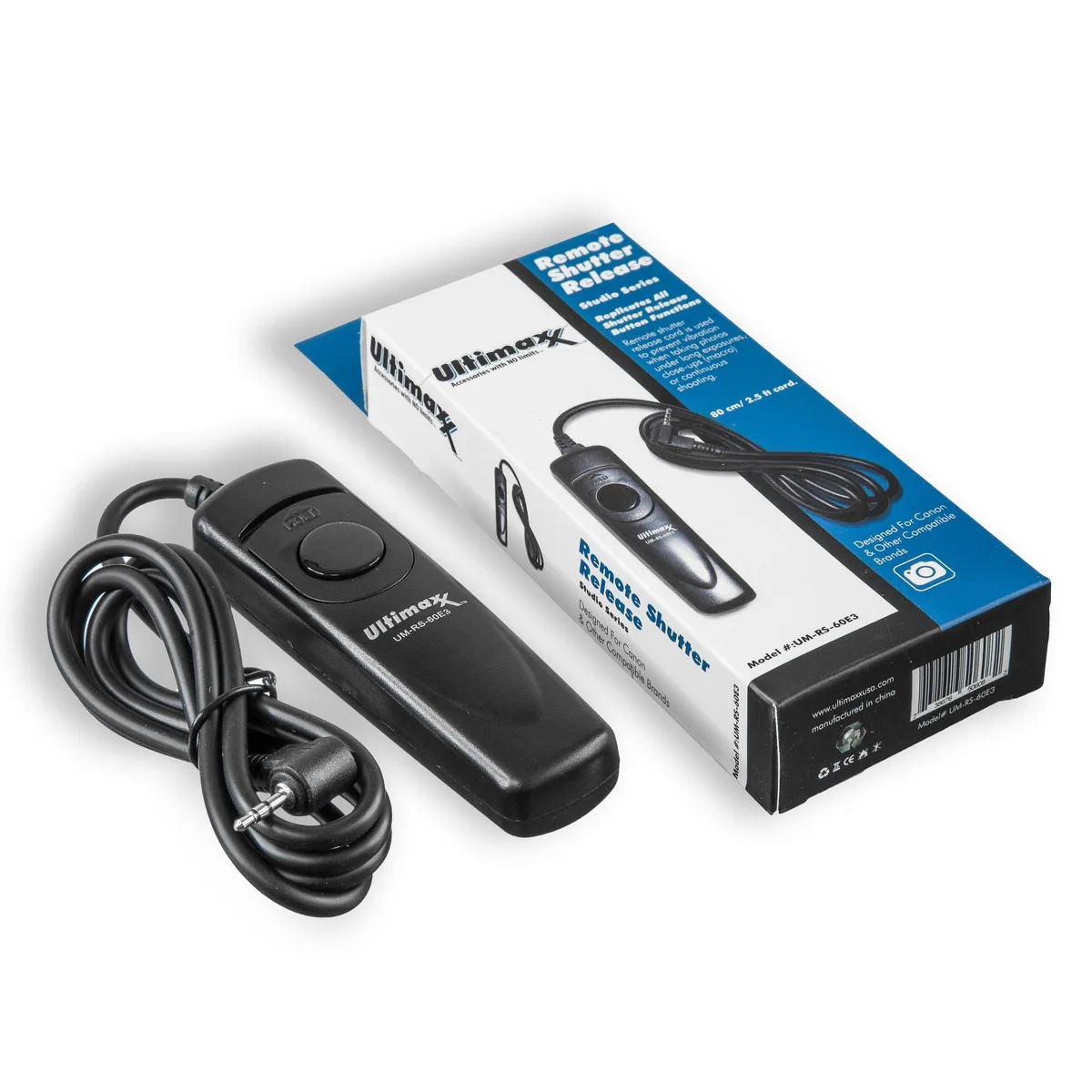 Black wired remote shutter release with straight cable and camera plug