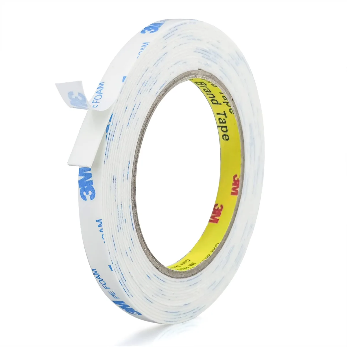 Roll of 3M 1600T double-sided PE foam tape, 0.39 inch wide, white finish