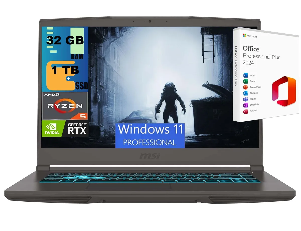 MSI MSI Thin A15 gaming laptop 15.6" FHD 144Hz Ryzen 5 7535HS RTX 2050 32GB 1TB — product photo