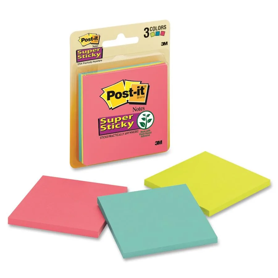 3M 3M 3321SSAU Super Sticky Notes 3×3 in Jewel Pop 3 pads 45 sheets — product photo