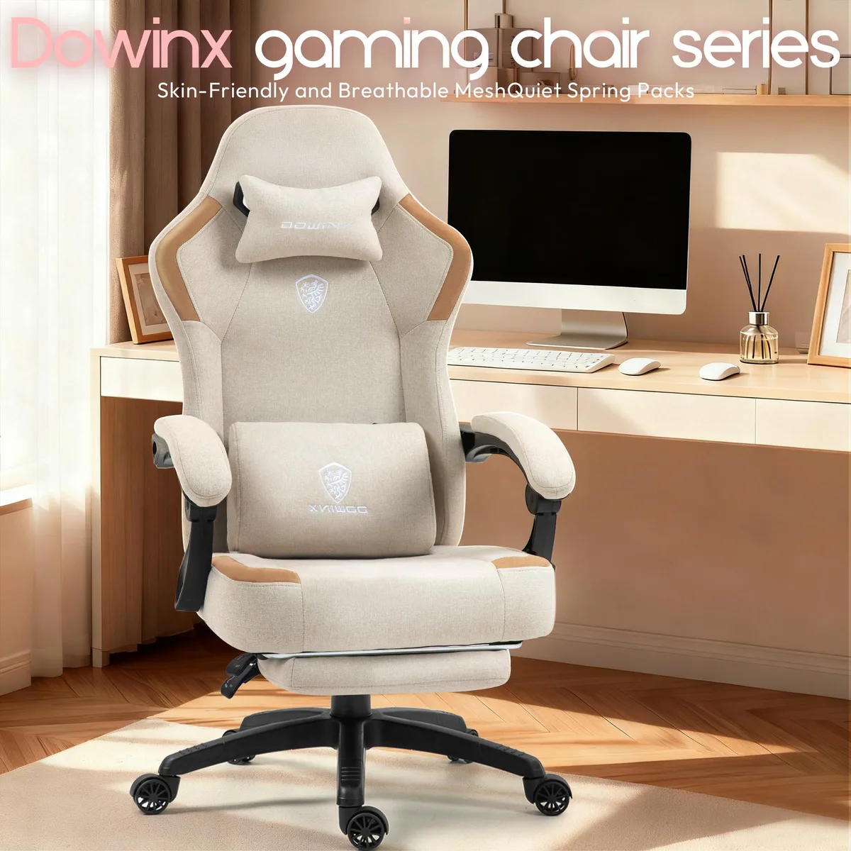 Dowinx Dowinx LS-6657K08 Grey Fabric Gaming Chair 90°~135° Recline — product photo