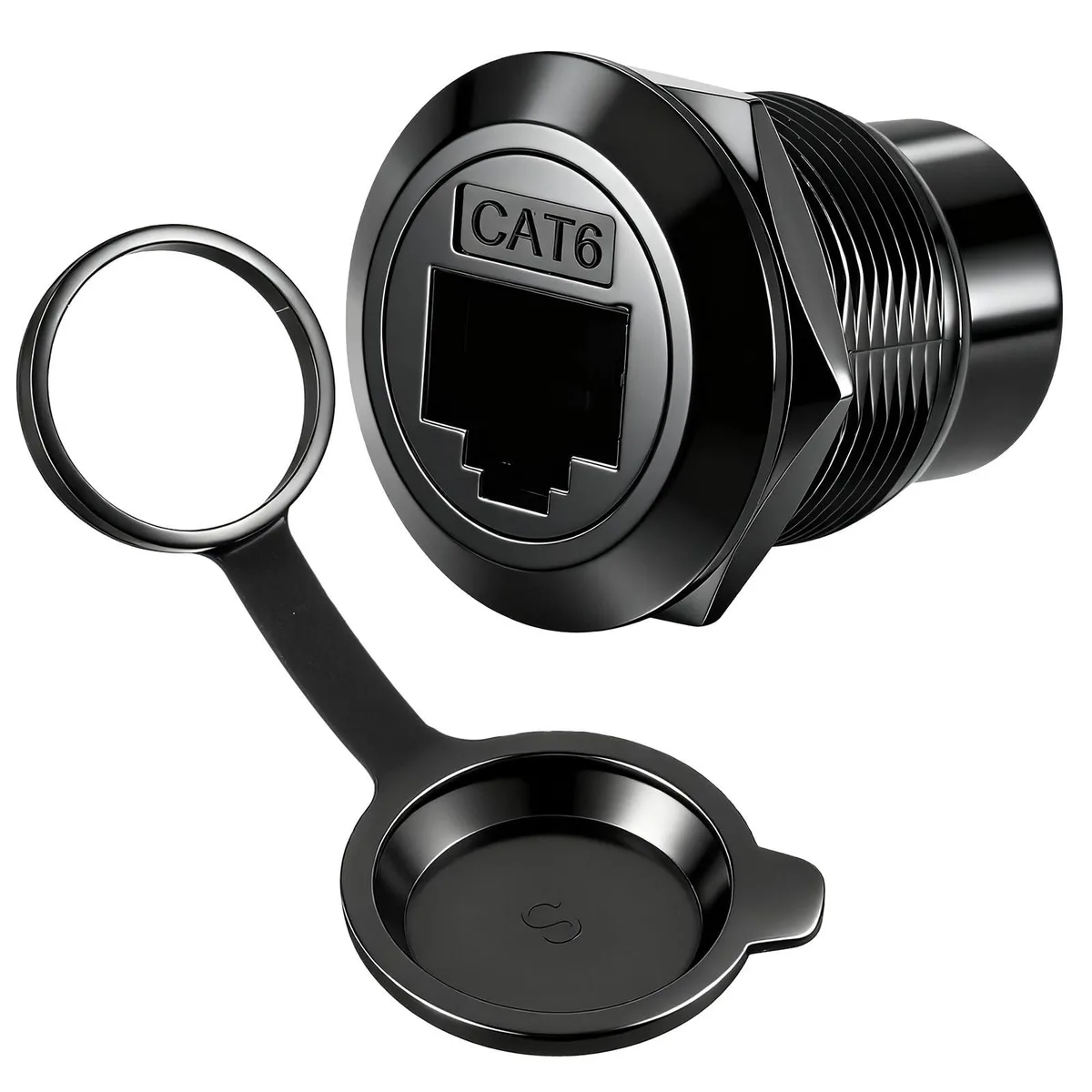 Zebra CAT6 panel-mount RJ45 coupler with IP67 dust cap