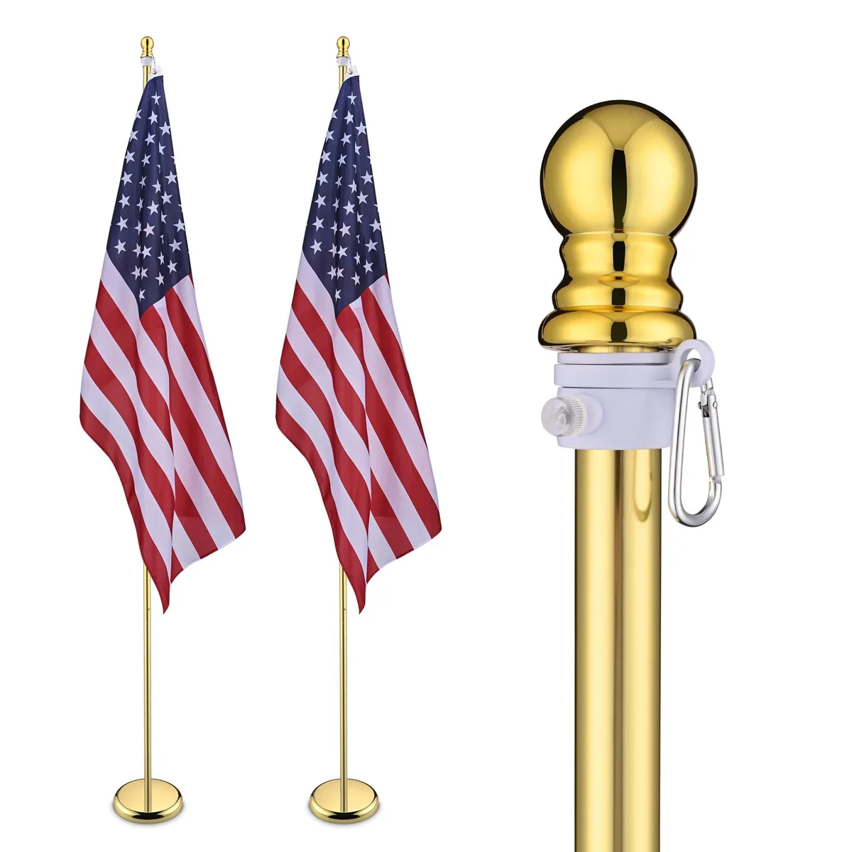 Yescom USA, Inc. Yescom USA, Inc. 22FLP014-8FTG-BALL-2 2-Pack 8 ft Indoor Flag Pole Kit with 3x5 ft US Flag — product photo