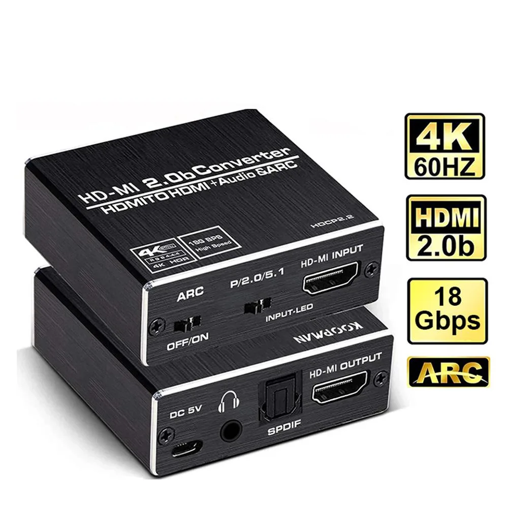 AUBEAMTO AUBEAMTO 4K@60Hz HDMI 2.0b Audio Extractor HDMI to HDMI Optical 3.5mm ARC — product photo