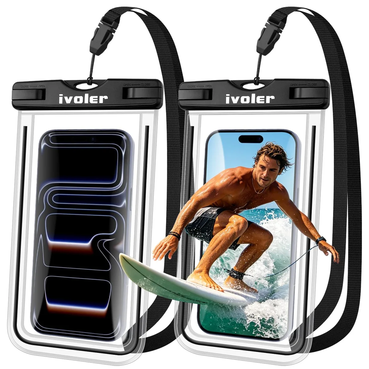  ivoler Waterproof Phone Pouch 2-Pack Black Up to 7' — product photo