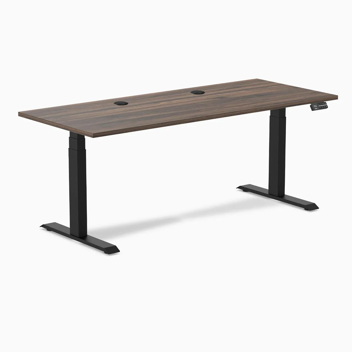 Desky Desky Dual Laminate Sit Stand Desk Jarrah Legno Matte Black 70.9 x 29.5 in — product photo