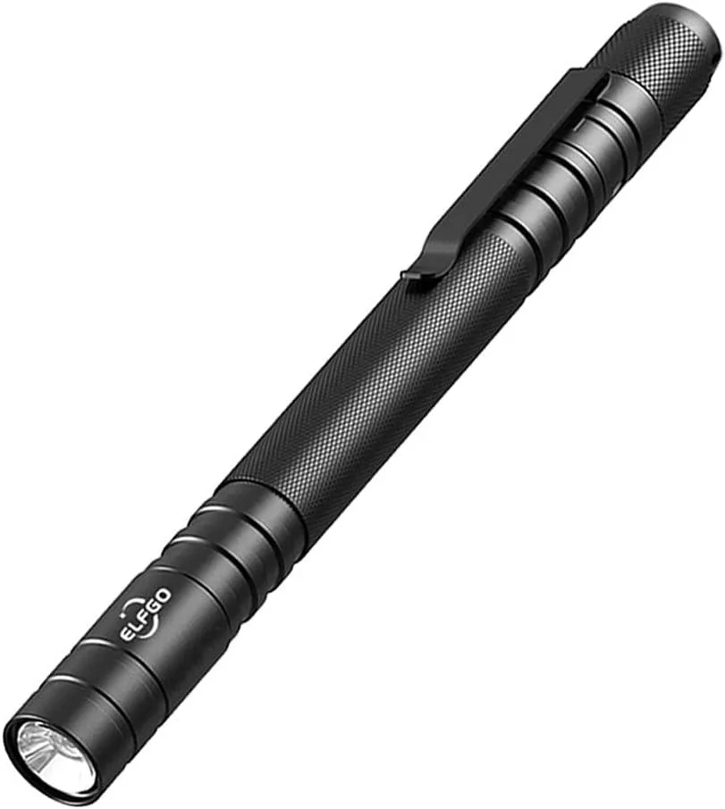 Slim aluminium pen flashlight with rotating head and pocket clip