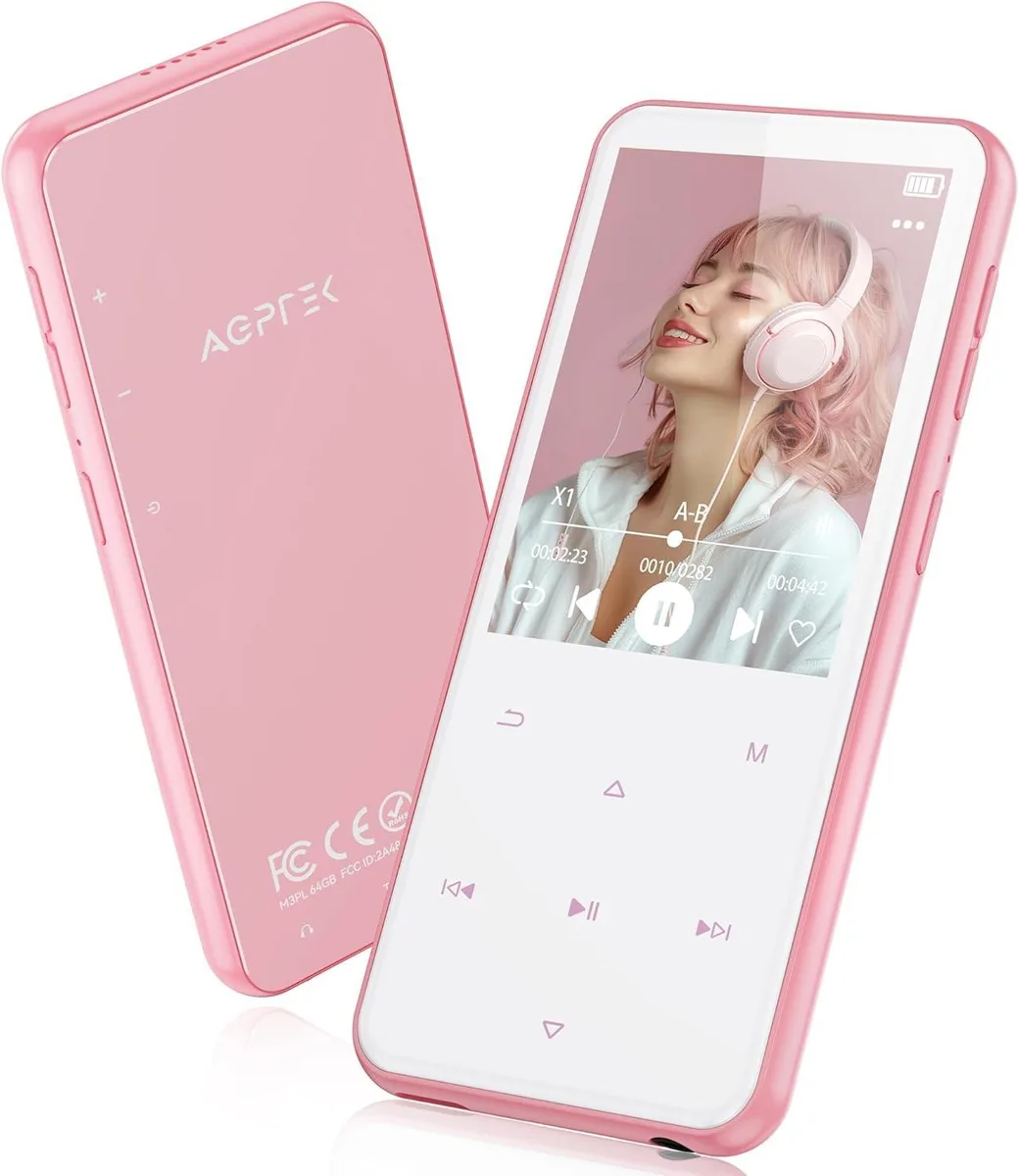  AGPTEK M3 64GB MP3 Player Bluetooth 5.3 2.4" Pink — product photo