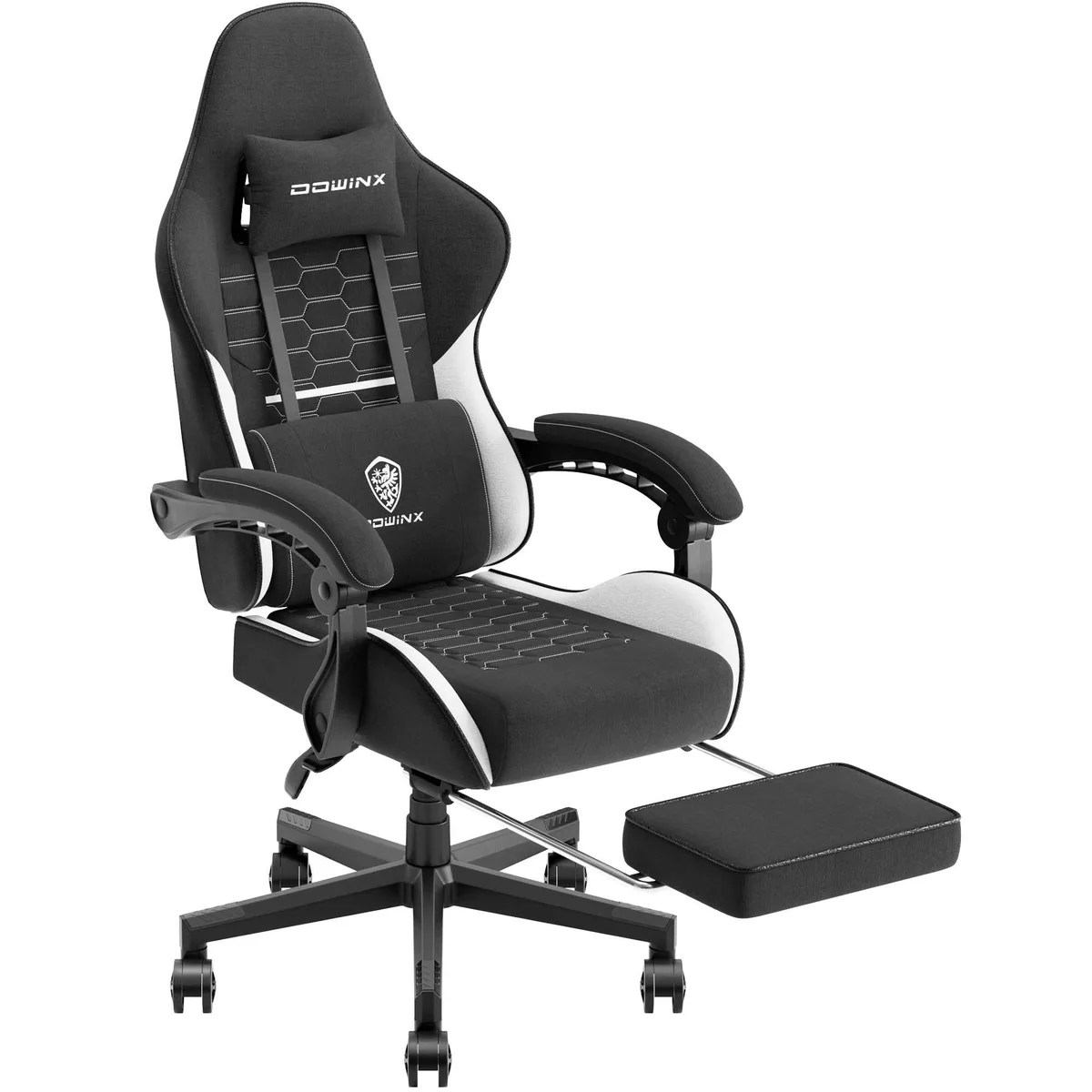 Dowinx Dowinx LS-6658 gaming chair, Black and White, fabric, pocket spring, footrest, massage lumbar — product photo