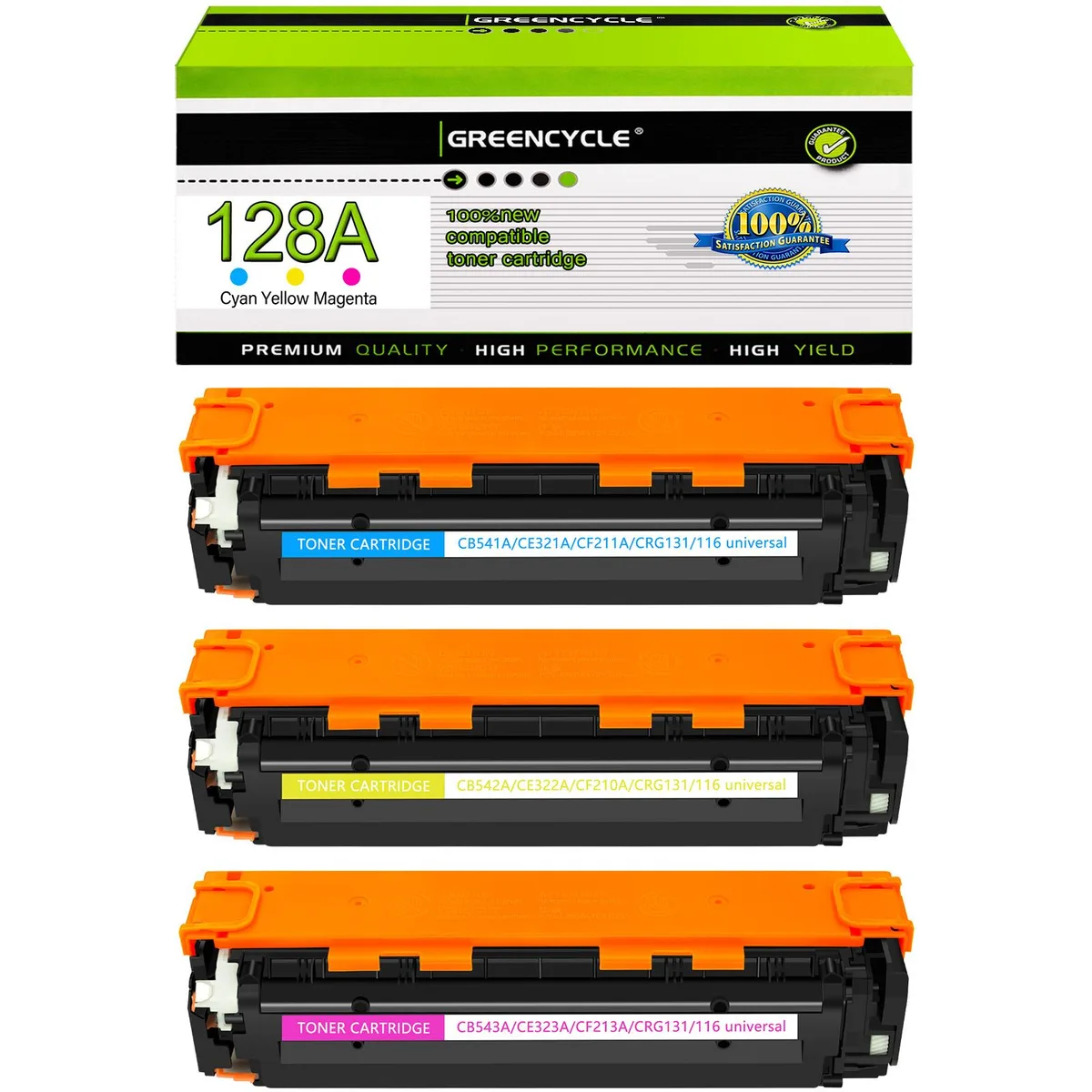 GREENCYCLE GREENCYCLE 128A 3 Pack Toner Cartridge CE321A CE322A CE323A — product photo