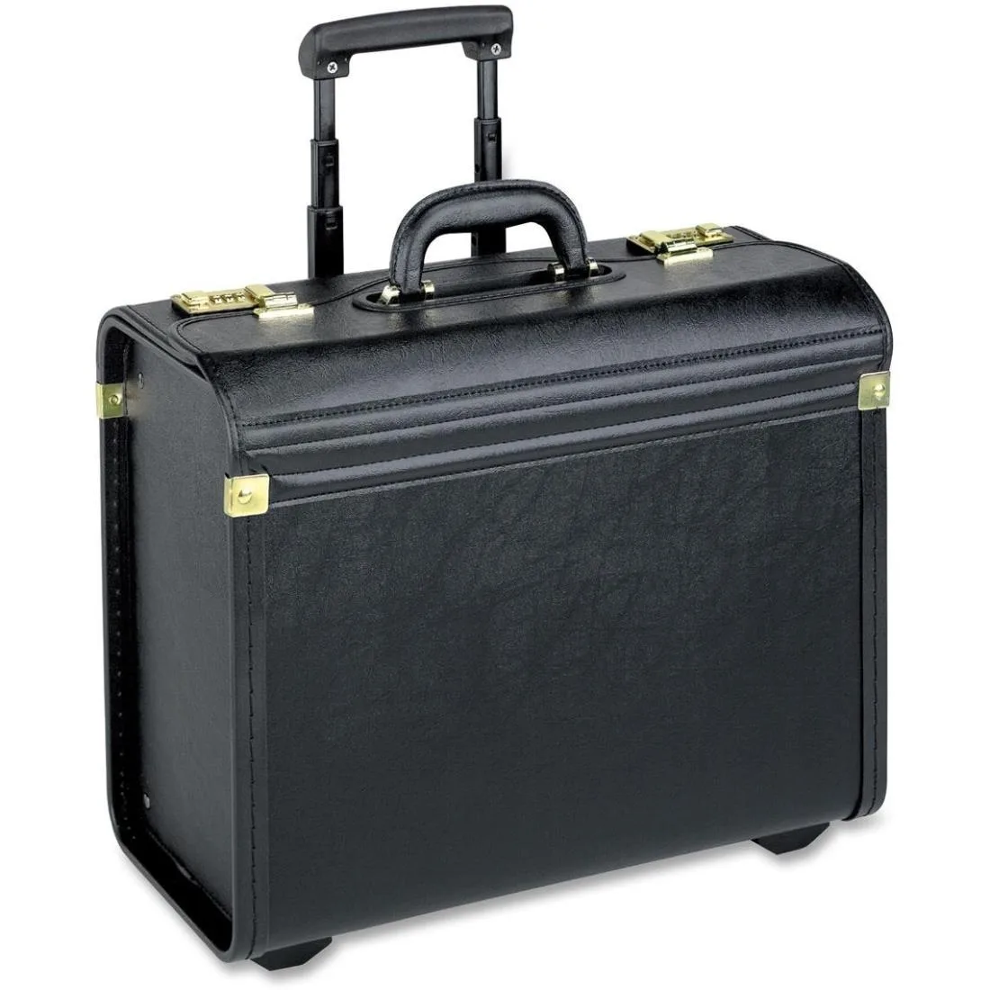 Black vinyl rolling catalog case with telescoping handle and wheels