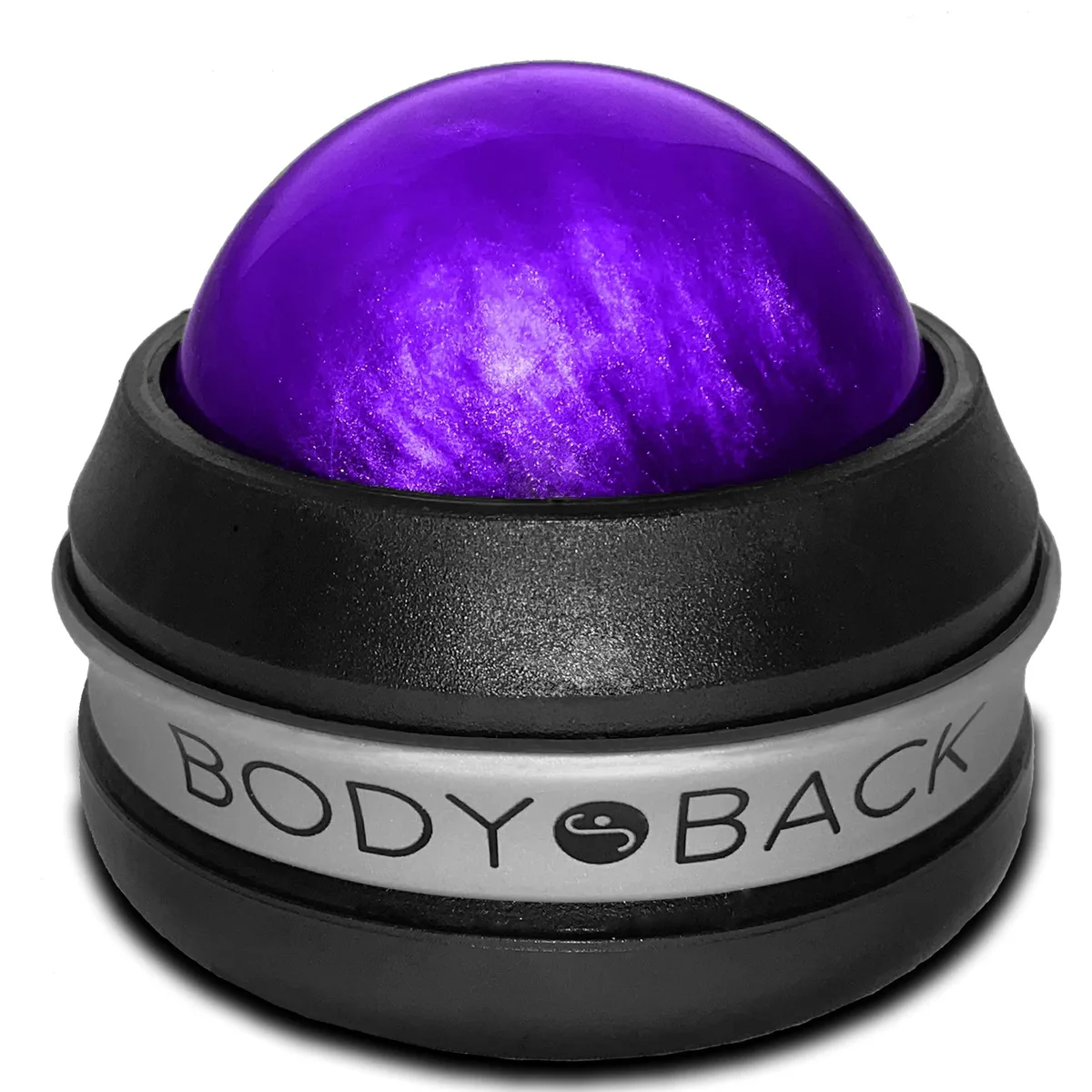 Purple plastic massage roller ball, 2.75 inches diameter, 360-degree rolling mechanism