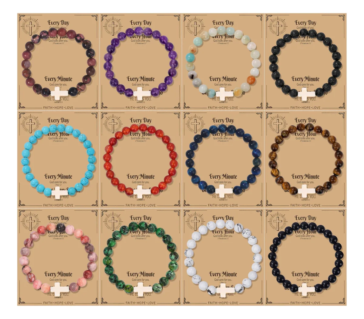  CASDAN 12Pcs Cross Beaded Bracelets 8mm 6.8inch — product photo