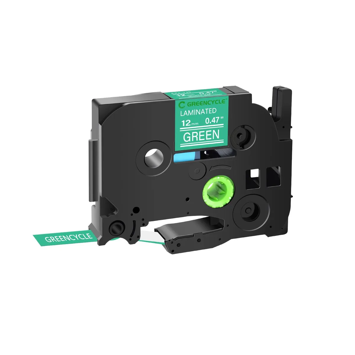 GREENCYCLE GREENCYCLE TZe-735 12mm White on Green Laminated Label Tape — product photo