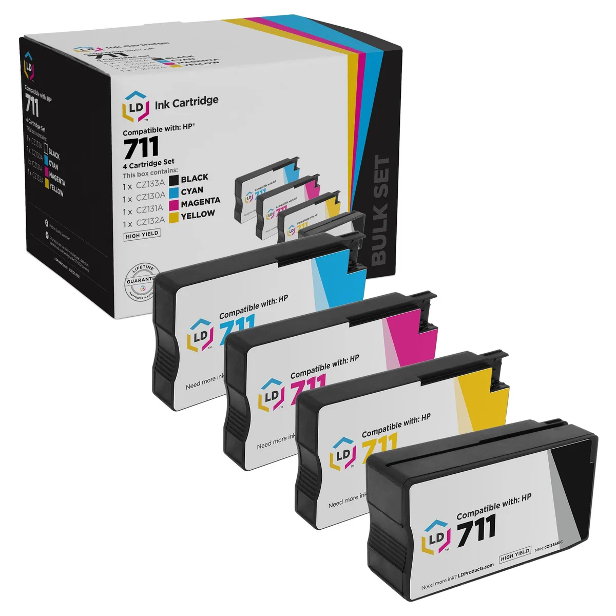 LD Products LD Products HP 711 4-Pack Black Cyan Magenta Yellow Ink Cartridges — product photo