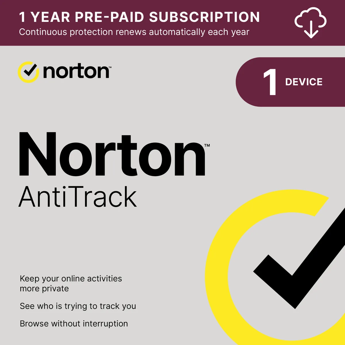 Norton Norton AntiTrack 2024 1 Device 1 Year Auto Renewal Download 21427883 — product photo