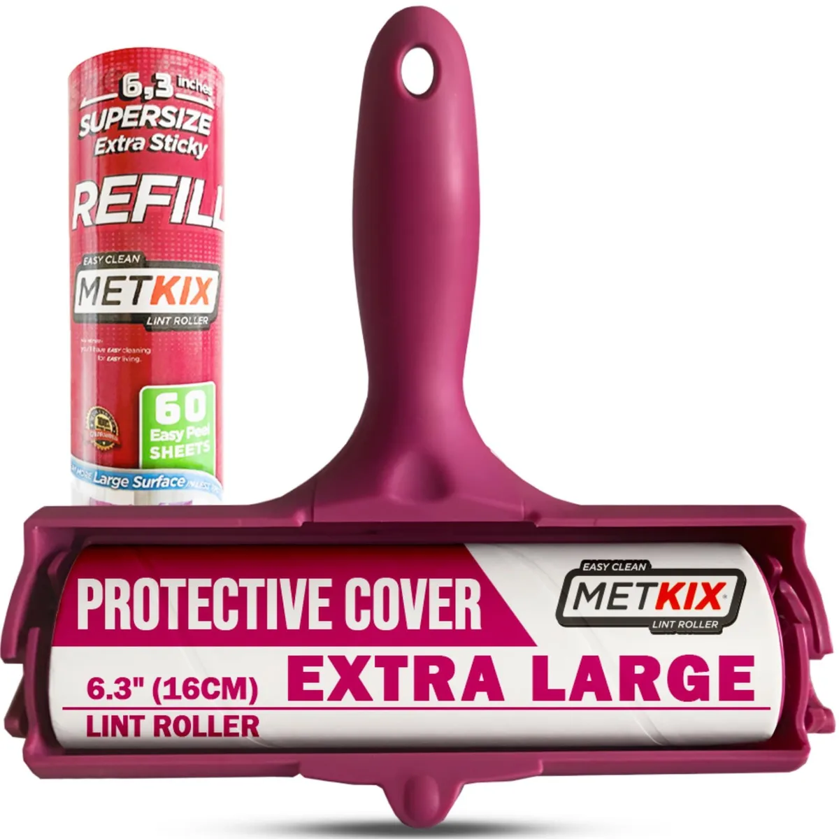 Large white lint roller with protective cover and ergonomic handle
