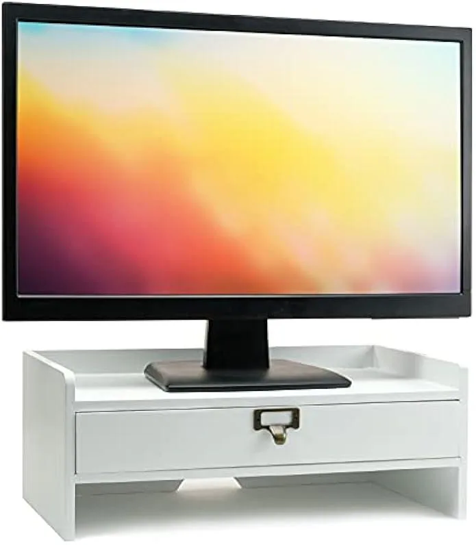 TAURKENAM TAURKENAM Wooden Monitor Stand with Drawer White — product photo