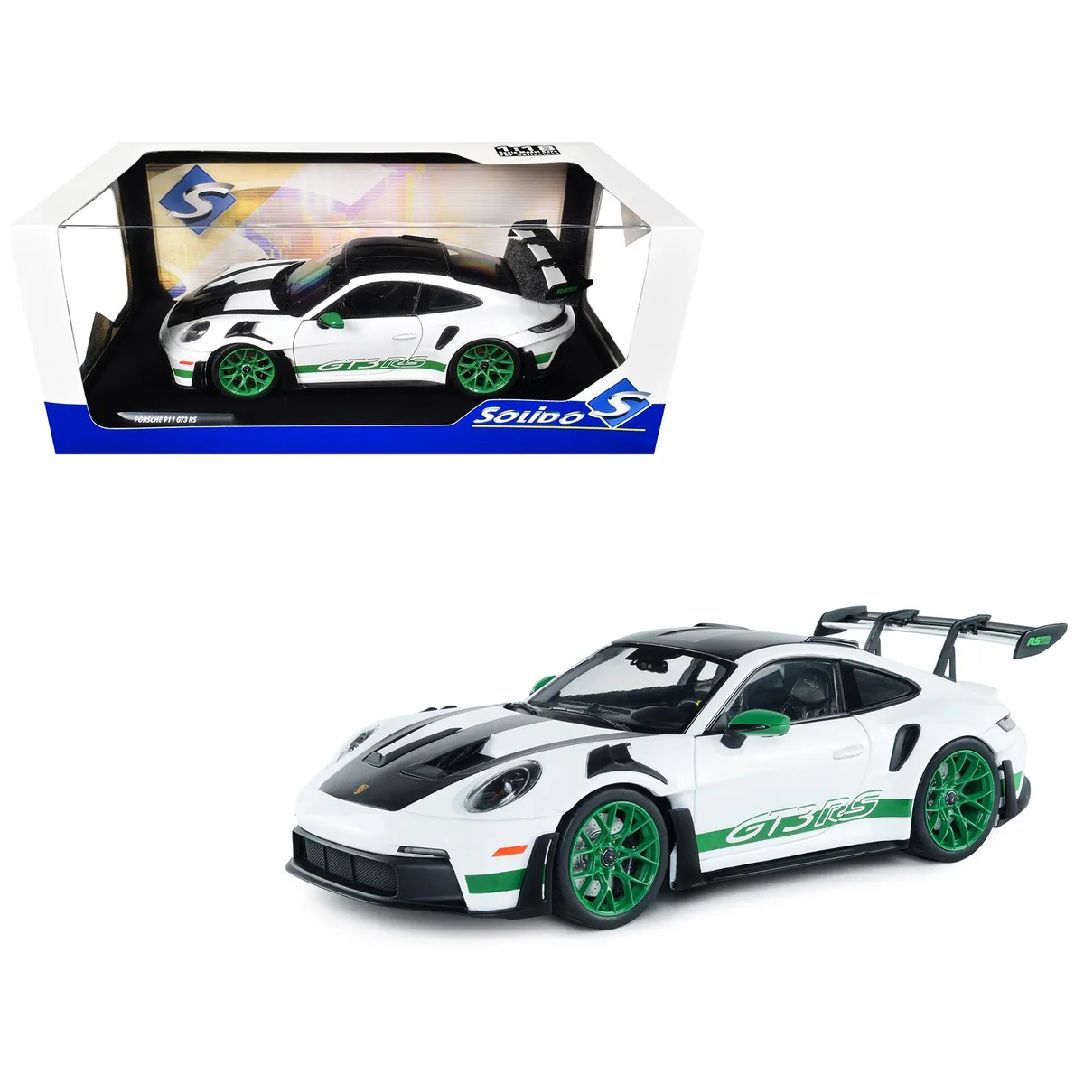 Solido Solido 2024 Porsche 911 GT3 RS Tribute Carrera RS 1/18 Diecast White Carbon Green — product photo